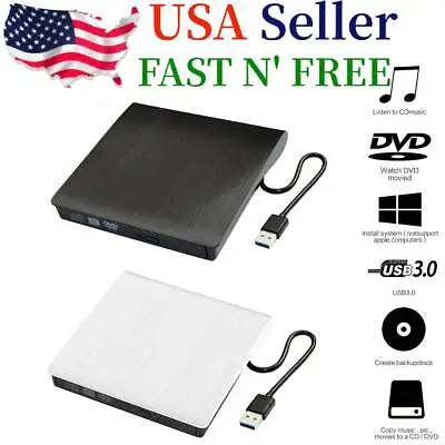 Slim External Drive USB 3.0 Disc Player CD DVD Burner Writer For Laptop PC Mac • $19.99