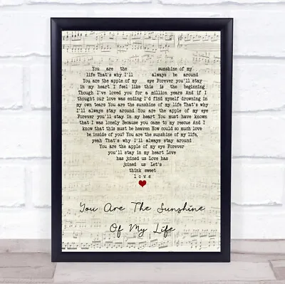 You Are The Sunshine Of My Life Script Heart Song Lyric Print • £64.95