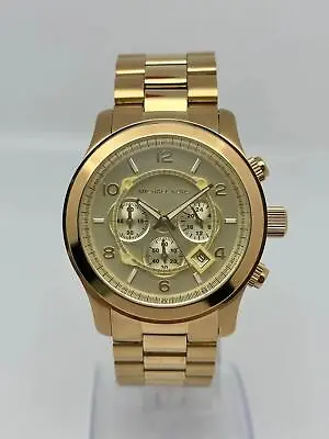 Michael Kors Runway Chronograph Gold-Tone Steel Champagne Dial Mens Watch MK8077 • $149