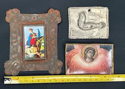 Mexican Handcrafted Folk Art - Punch Tin Picture Frame Milagro & Brass Brooch • $34