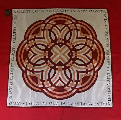 Valentino Square Silk Scarf With Geometric Print In Red And Peach New With Tags • £50