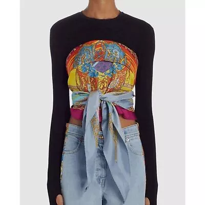 VERSACE- NEW-AUTHENTIC- Royal Rebellion Print- L Sleeve Satin Scarf Blouse • $395