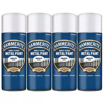 4x Hammerite Direct To Rust Smooth Silver Aerosol Quick Drying Spray Paint 400ml • £42.99