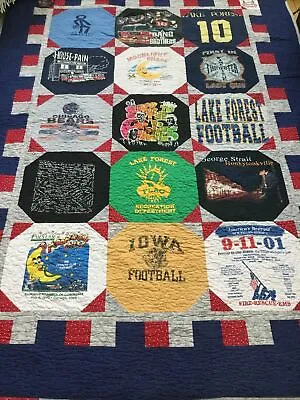 VTG  T-Shirt Memory Handmade Quilt Chicago Fire Lake Forest Bears NYFD Concert • $49.95