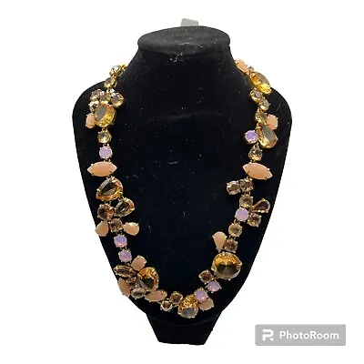 J.Crew Crystal Foliage Statement Necklace In Metallic Pink Multi Stone (37) • $27.99