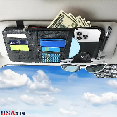 PU Leather Car Sun Visor Organizer Pouch Bag Multiple Pocket Card Storage Holder • $9.95