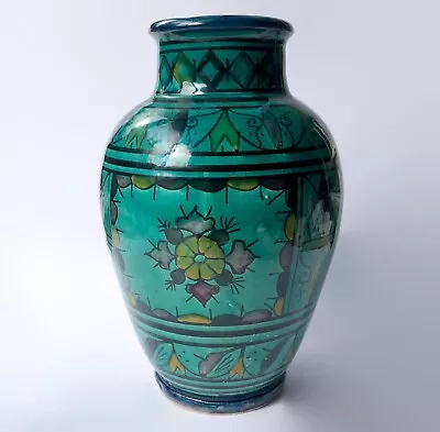 £58 • Buy Vintage Safi Moroccan Art Pottery Vase  Large 27cm Turquoise Blue Hand Painted