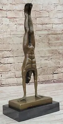Nude Muscular Male Doing Handstand Bronze Statue Sculpture Figure On Marble Base • $149.50