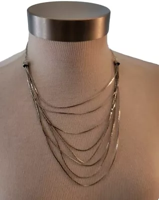 Multi Strand Silvertone Chain Necklace 18  Long Herringbone Linked • $15.99