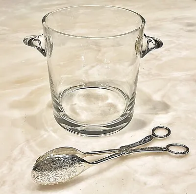 Vintage French Crystal Ice Bucket-Thumbprint Handles-Made In France-6.5”-w/Tongs • $23.50