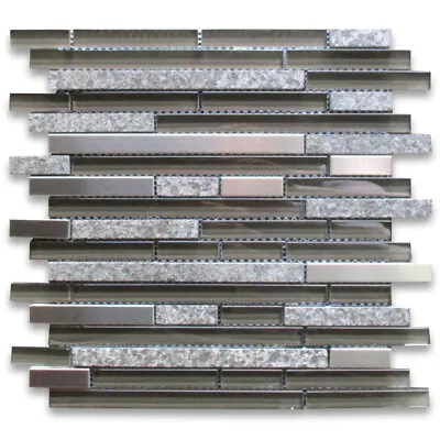 A76002 Glass Mosaic Tile Grey Glass Flamed Granite Stainless Steel Backsplash • $13.99