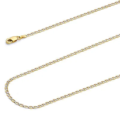 Wellingsale 14k Two Tone Gold Solid 2mm Mariner Pave Chain Necklace • $242
