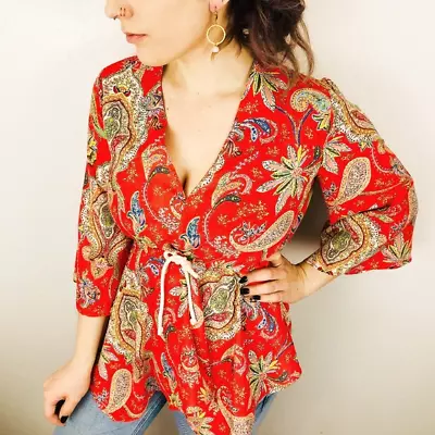 Zara Paisley Rope Tie Blouse • $14