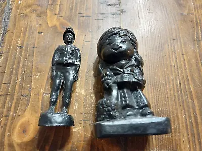 Vintage Expertly Hand Carved Coal Miner AND DAUGHTER Figurines Made Of Coal • $55