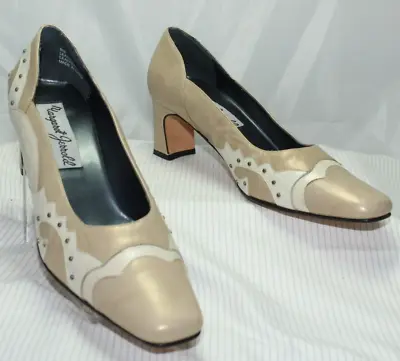 MARGARET JERROLD Size 8M Beige & Cream Slip On Block Heel Studded Pumps • $34.95