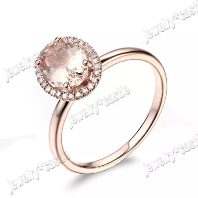 8x6mm Oval Pink Morganite 10K Rose Gold Natural Diamonds Engagement Wedding Ring • $409.99