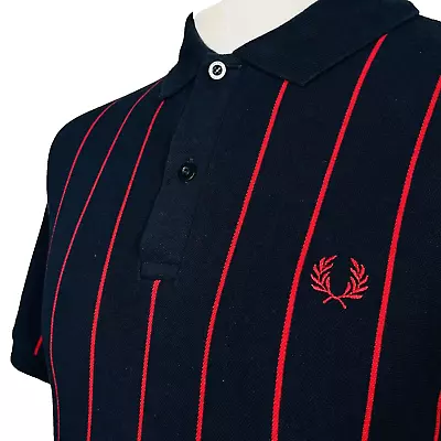 Fred Perry Vertical Stripe Polo - Navy/ Red - Size M - Mod Casuals Scooter Rare • £0.99