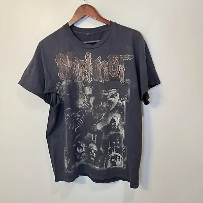 Vintage Mens Large Thrashed Spell Out Slipknot Band Short Sleeve T-Shirt Black • $40.45