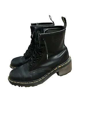 RARE Vintage Doc Martens Smooth Black Leather Heeled Boots Box England Womens 6 • $95
