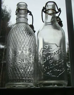 Pair Of Antique CITRATE OF MAGNESIA Medicine Bottle Variants W/ Stoppers • $14.99