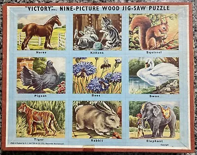 Vintage Victory Nine-Picture Wood Jig-Saw Puzzle England Animals Complete No. 96 • $15.99