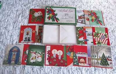 VINTAGE 50's OLD STORE STOCK 21 CHRISTMAS GREETING CARDS In BOX EMBOSSED DIE CUT • $24.99