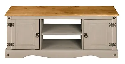 Corona Grey TV Flat Screen Media Unit 2 Door 1 Shelf - Solid Wax Mexican Pine • £74.99