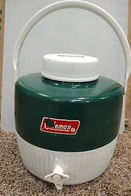 $28 • Buy Vintage Coleman Green & White 1 Gallon Water Jug Cooler With Cup