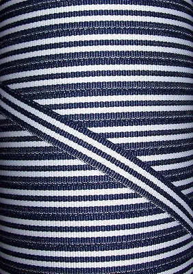 £1.50 • Buy 1 METRE - 16mm (5/8 ) Wide NAVY/WHITE WOVEN DOUBLE SIDED NAUTICAL STRIPE RIBBON 