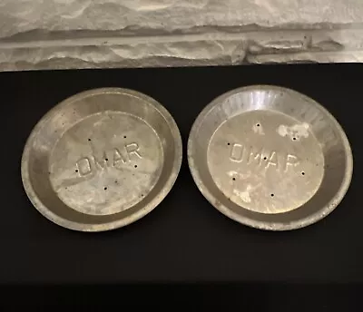 2-Vintage OMAR Pie Tin 8  Round Metal Vented Advertising Baking Bakeware • $15