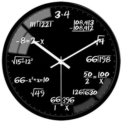 Glass Wall Clock 12 Inch Math Teaching Clock Black Battery Operated Quartz Si... • $29.79