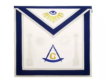 Master Mason Blue Lodge Apron - Sun Moon & Pillars Hand Embroidery • $85.50