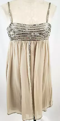 Marc Bouwer Glamit Silk Sequined Cocktail Semi Formal Prom Dress Gold Tan Size 2 • $34.99