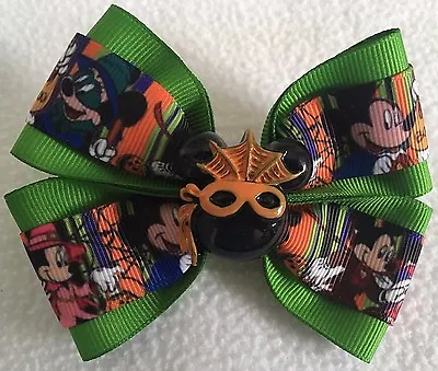 Girls Hair Bow 4  Wide Mickey Minnie Halloween Green Flatback Alligator Clip • $6.99