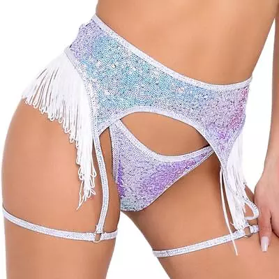 Sequin Garter Belt Fringe Hips O Rings Leg Garters Metallic Lavender 6093L • $37.79