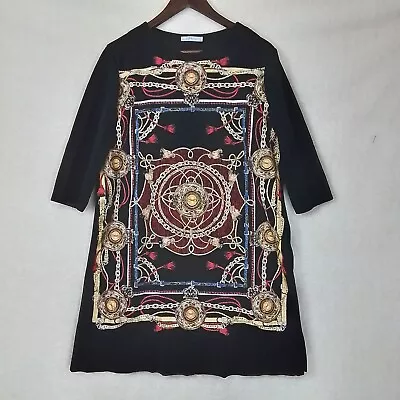 Zara Basic Multicolor 3/4 Sleeve Crew Neck Ornate Design Size XL Shirt Dress • $26.99