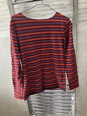 Seasalt Sailor Long Sleeved Striped Tshirt Top Burgundy Magenta Size 8 • £6.50