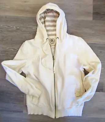 Merona Women's Full Zip Hoodie Off-White Ivory Sweatshirt Large (CL-16) • $8.99
