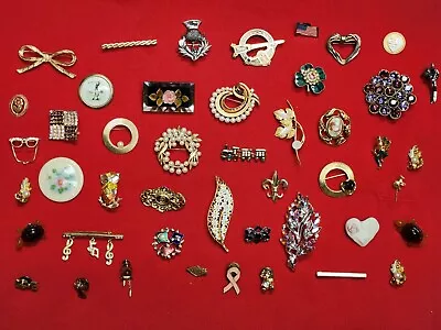 Vintage Lot Of 46 Fashion Pins Brooches Trifari Avon • $10