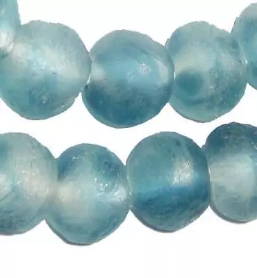 Blue Wave Marine Recycled Glass Beads 18mm Ghana African Sea Glass Round • $16.50