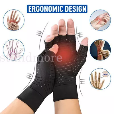 S-XL Anti Arthritis Gloves Hand Support Pain Relief Copper Finger Compression UK • £4.89