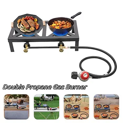 Portable Double Burner Cast Iron Propane BBQ Gas Stove Outdoor Camping Cooker • $38.95