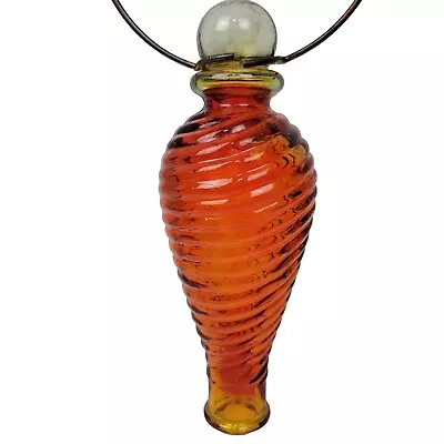 Vtg Glass Bird Feeder~Beehive Cone Ribbed~Home Garden Decor~Amberina Orange • $24.99