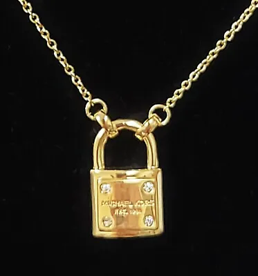 New Michael Kors Gold Tonechrystals Large Padlock Charmchain Necklace • $114.74