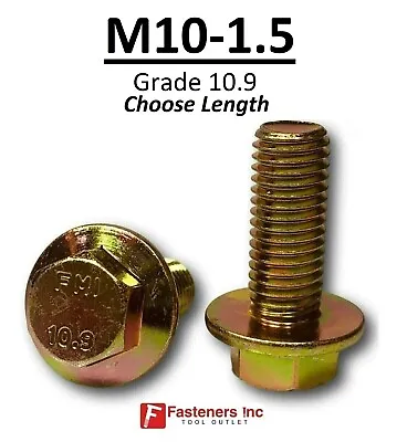 M10-1.5 X (Choose Length) Grade 10.9 Metric Flange Bolts Yellow Zinc Hardened  • $8.99