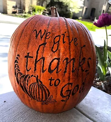  Give Thanks  Pumpkin Figurine W/Leaves Fall Thanksgiving Decor Resin • $19.98