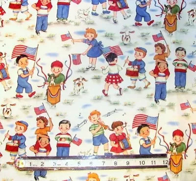 18  X 35  America Patriotic Pals Flags USA On White Michael Miller Cotton Fabric • $3.79