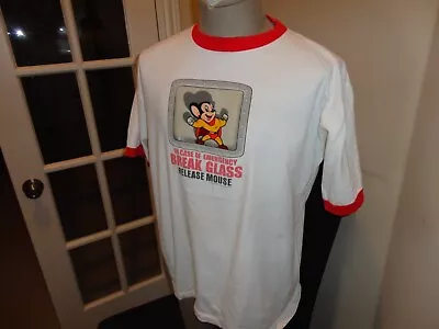 Vtg White Red Ringer Mighty Mouse Break Glass Release Mouse T-Shirt Fit Adult XL • $29.71