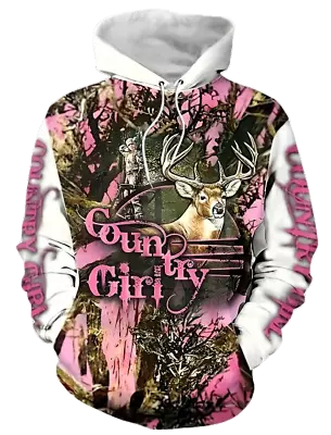 COUNTRY GIRL Pink Camo Womens Deer Elk Hunter Season Cowgirl Sweatshirt Hoodie • $27.71