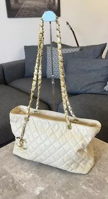Vintage Chanel Beige Quilted Shopping Tote Bag GHW • $1880